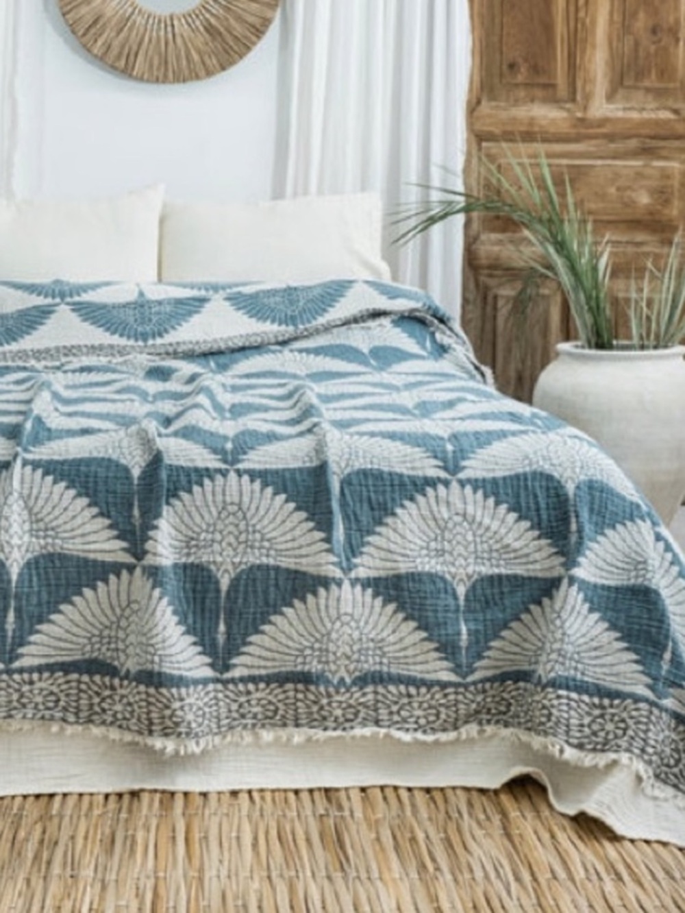 Luxury Woven King Bedspread in Teal 100% Cotton Quilted + Woven 2 Side NEW - Picture 15 of 16